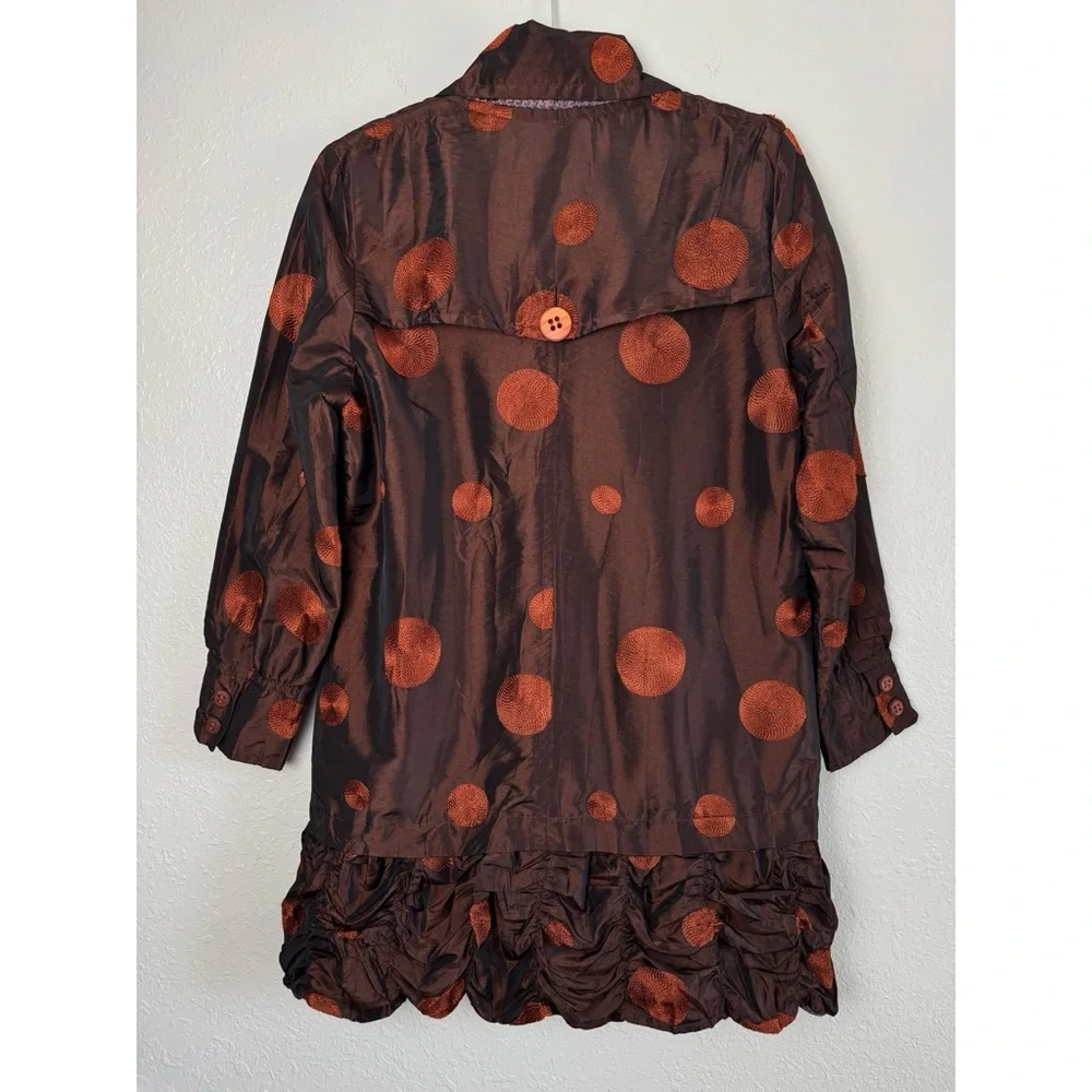 UBU reversible polka dot hounds tooth long jacket mettalic crinkle ruffle S - Picture 7 of 13